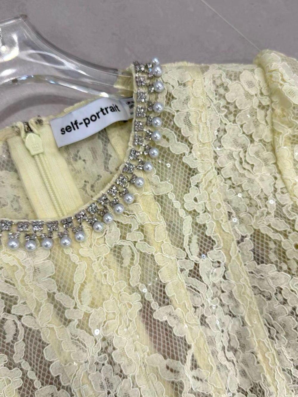 NWOT Self-Portrait YELLOW LACE EMBELLISHED MIDI DRESS - Picture 11 of 13